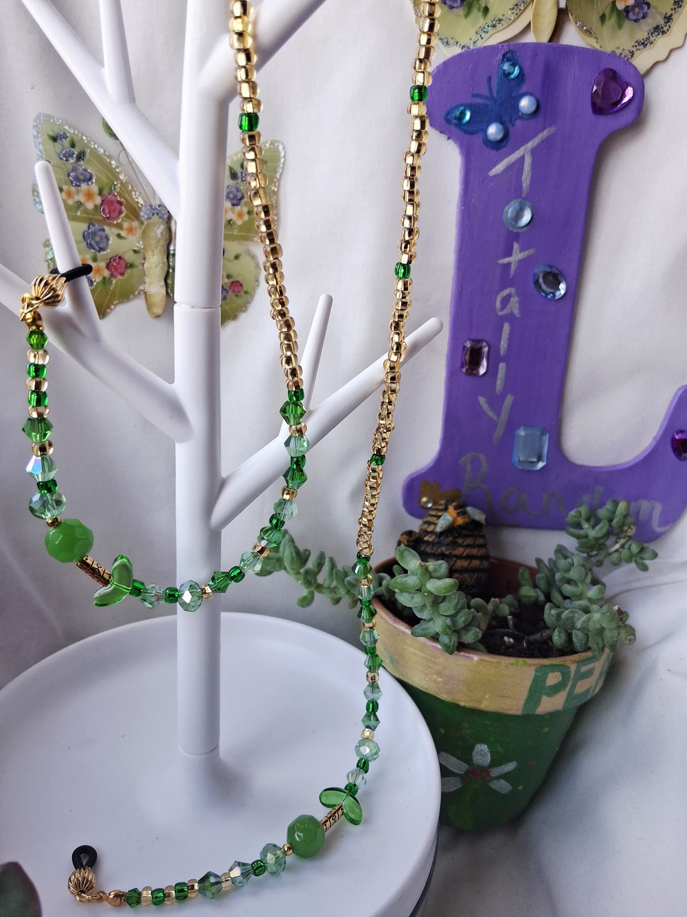 Green Beaded Gold Eyeglass Chain